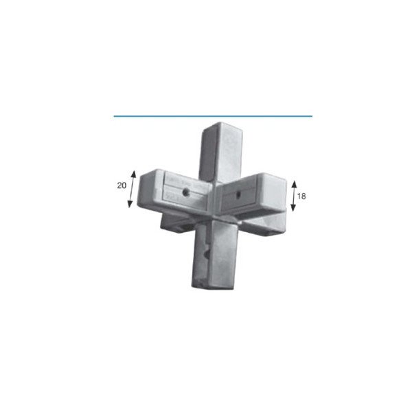 GIUNTO 6 VIE IN ZAMA PER TUBO QUADRO 20x1 mm