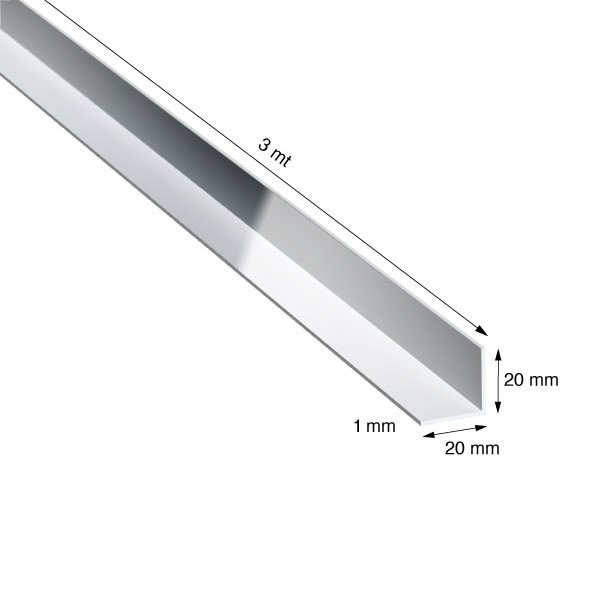 ANGOLARE, 20x20x1,0 mm, CROMO LUCIDO, METRI 3