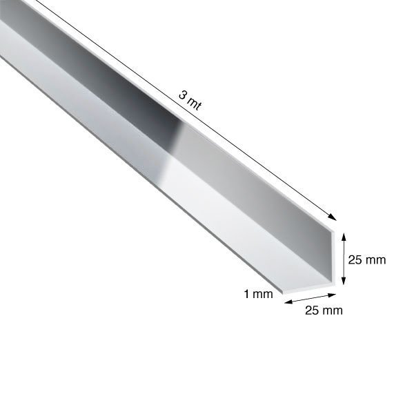 ANGOLARE, 25x25x1,0 mm, CROMO LUCIDO, METRI 3