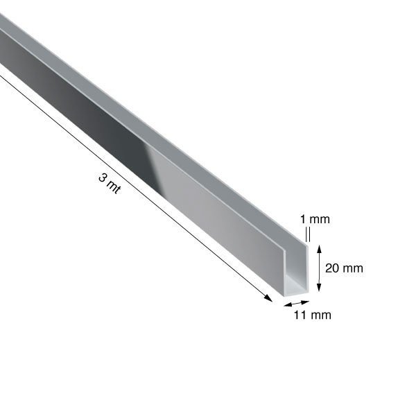 U, 11x20x1,0 mm, CROMO LUCIDO, METRI 3