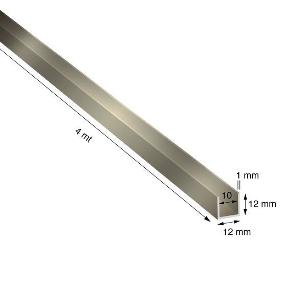 U, 12x12x1,0 mm, ACCIAIO LUCIDO, METRI 4