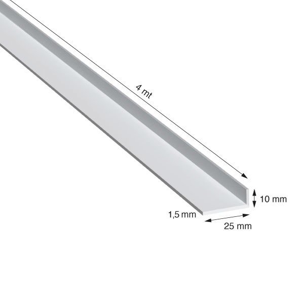 L, 25x10x1,5 mm, ANODIZZATO COLOR ARGENTO, METRI 4