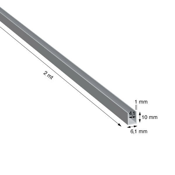 U, 6,1x10x1,0 mm, ANODIZZATO ARGENTO, METRI 2