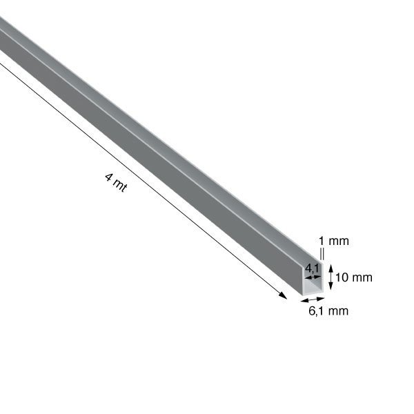 U, 6,1x10x1,0 mm, ANODIZZATO ARGENTO, METRI 4