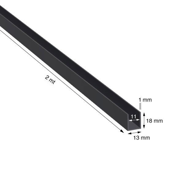 U, 13x18x1,0 mm, ANODIZZATO COLORE NERO, METRI 2