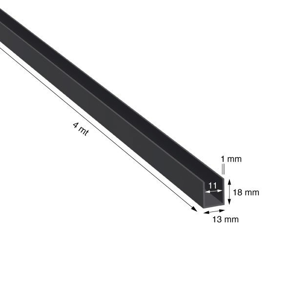 U, 13x18x1,0 mm, ANODIZZATO COLORE NERO, METRI 4