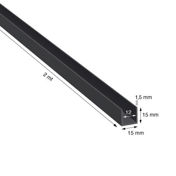 U, 15x15x1,5 mm, ANODIZZATO COLORE NERO, METRI 2