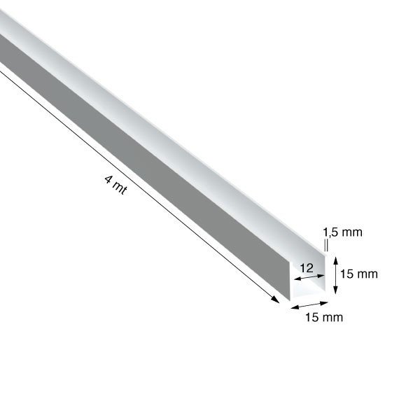 U, 15x15x1,5 mm, BIANCO RAL 9010, METRI 4