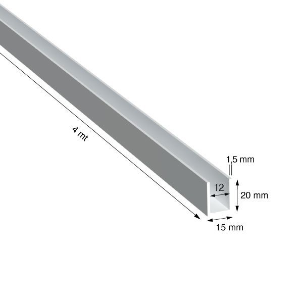 U, 15x20x1,5 mm, BIANCO RAL 9010, METRI 4
