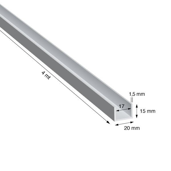 U, 20x15x1,5 mm, ANODIZZATO COLOR ARGENTO, METRI 4