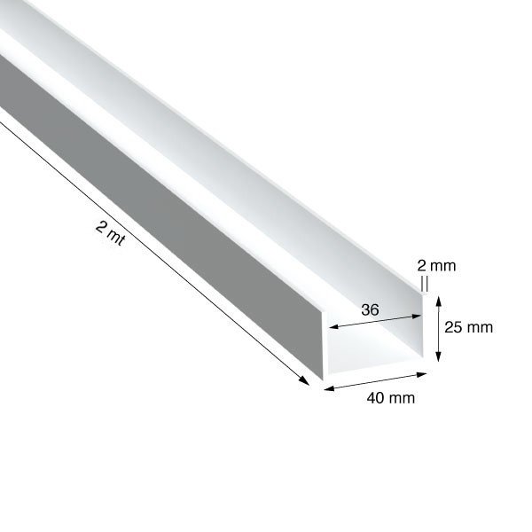 U, 40x25x2,0 mm, BIANCO RAL 9010, METRI 2