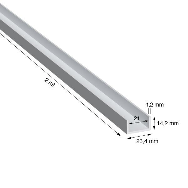U, 23,4x14,2x1,2 mm, ANODIZZATO ARGENTO, METRI 2