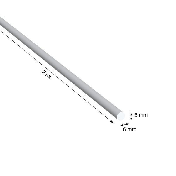 TONDO PIENO, 6 mm, ANODIZZATO ARGENTO, METRI 2