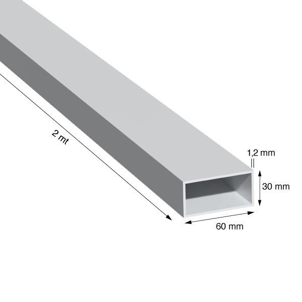 TUBO RETTANGOLO, 60x30x1,2 mm, AN.ARGENTO, METRI 2