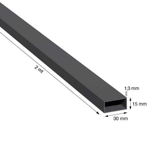 TUBO RETTANGOLO, 30x15x1,3 mm, ANOD.NERO, METRI 2