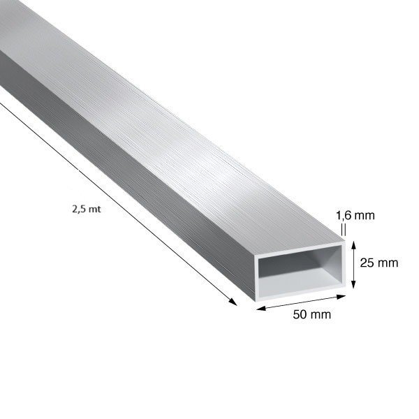 TUBO RETTANGOLO, 50x25x1,6 mm, GREZZO, METRI 2,5
