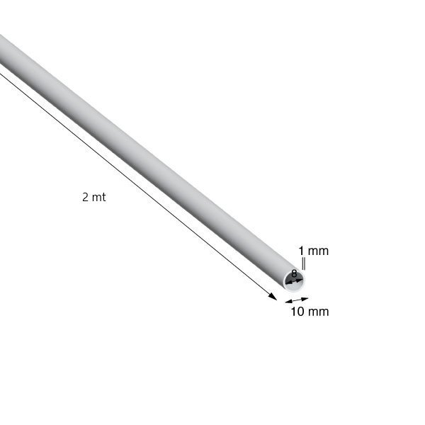TUBO TONDO, 10x1,0 mm, ANODIZZATO ARGENTO, METRI 2