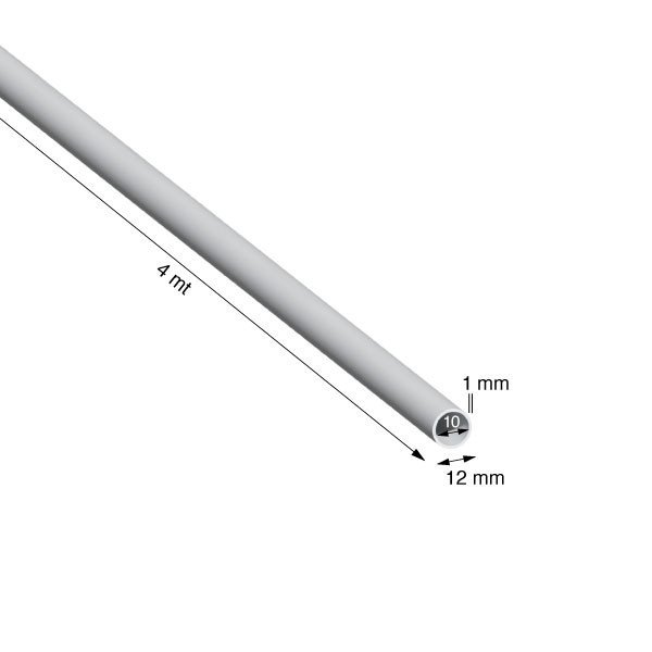 TUBO TONDO, 12x1,0 mm, ANODIZZATO ARGENTO, METRI 4