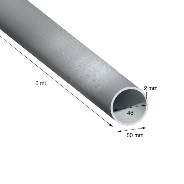 TUBO TONDO, 50x2,0 mm, GREZZO, METRI 3