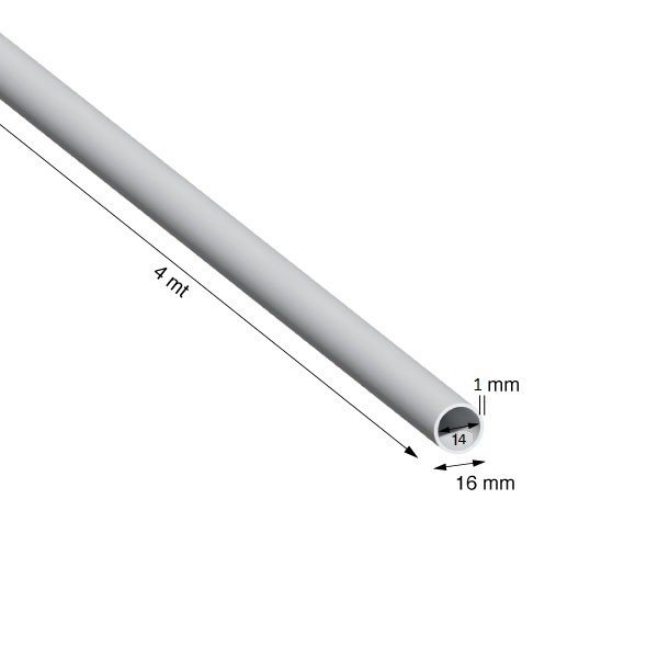 TUBO TONDO, 16x1,0 mm, ANODIZZATO ARGENTO, METRI 4