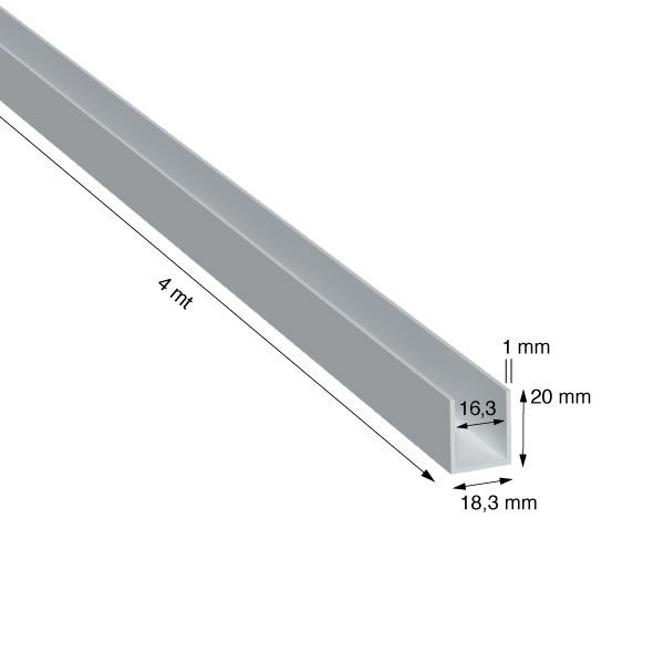 U, 18,3x20x1,0 mm, ANODIZZATO ARGENTO, METRI 4