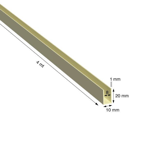 U, 10x20x1,0 mm, ANODIZZATO COLOR ORO, METRI 4