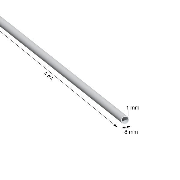 TUBO TONDO, 8x1,0 mm, ANODIZZATO ARGENTO, METRI 4