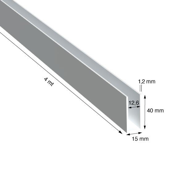 U, 15x40x1,2 mm, BIANCO RAL 9010, METRI 4