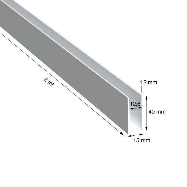 U, 15x40x1,2 mm, BIANCO RAL 9010, METRI 2