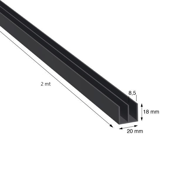 DOPPIA U, 20x18 mm, ANODIZZATO NERO, METRI 2