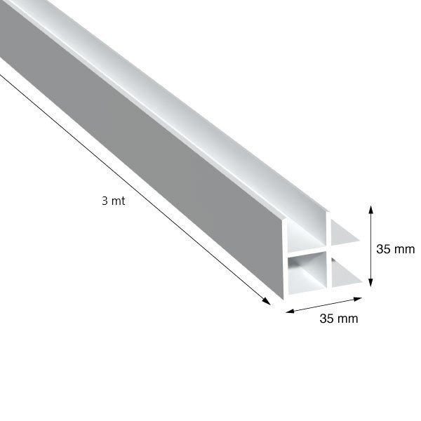 U PER PANNELLI, 35x35 mm, BIANCO RAL 9010, METRI 3