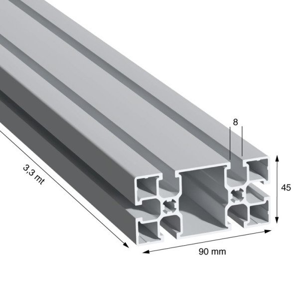 P. STRUTTURALE, 45x90 mm, ANOD.ARGENTO, METRI 3,3